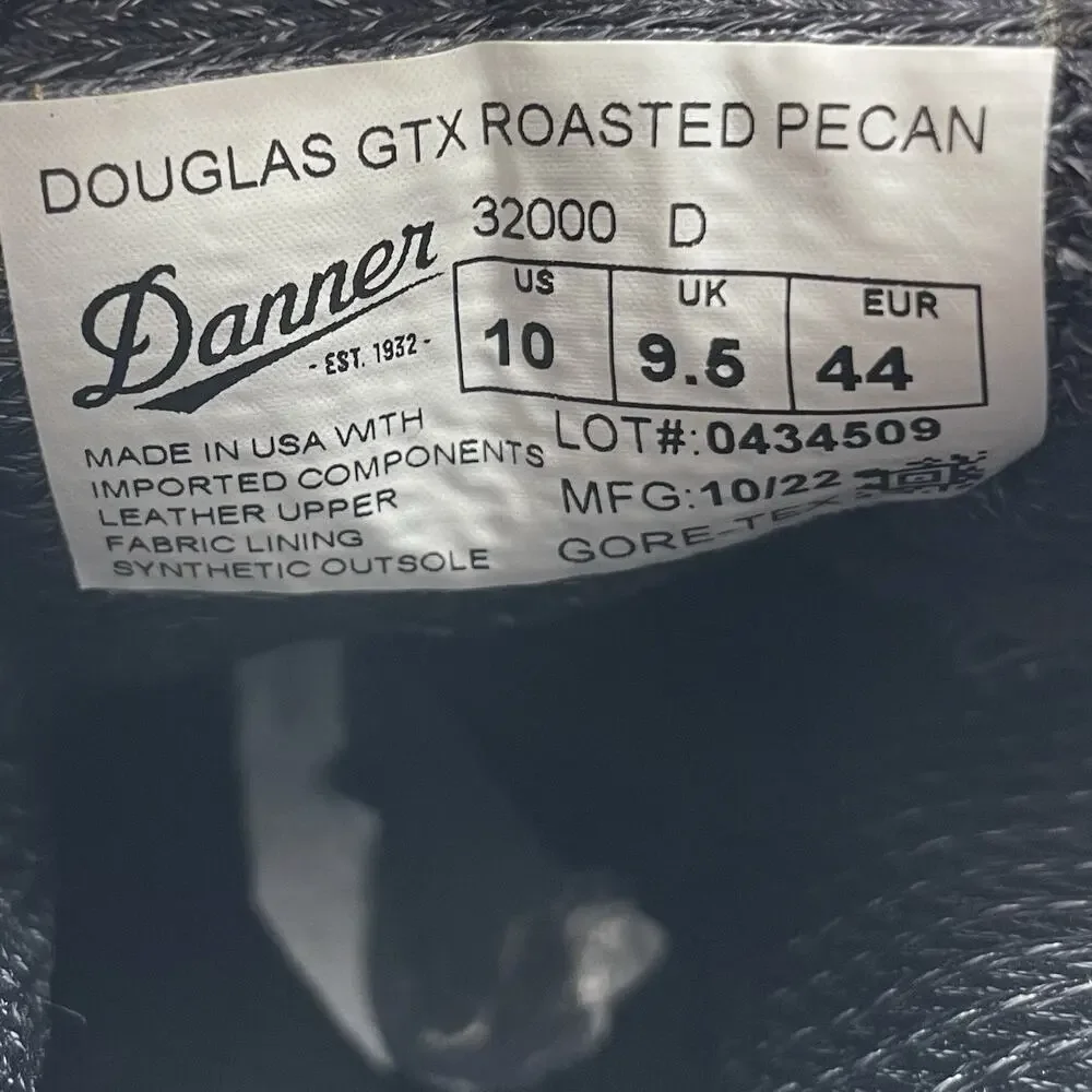 Danner Douglas GTX Roasted Pecan Boots Mens Size 10 D Waterproof Leather 32000